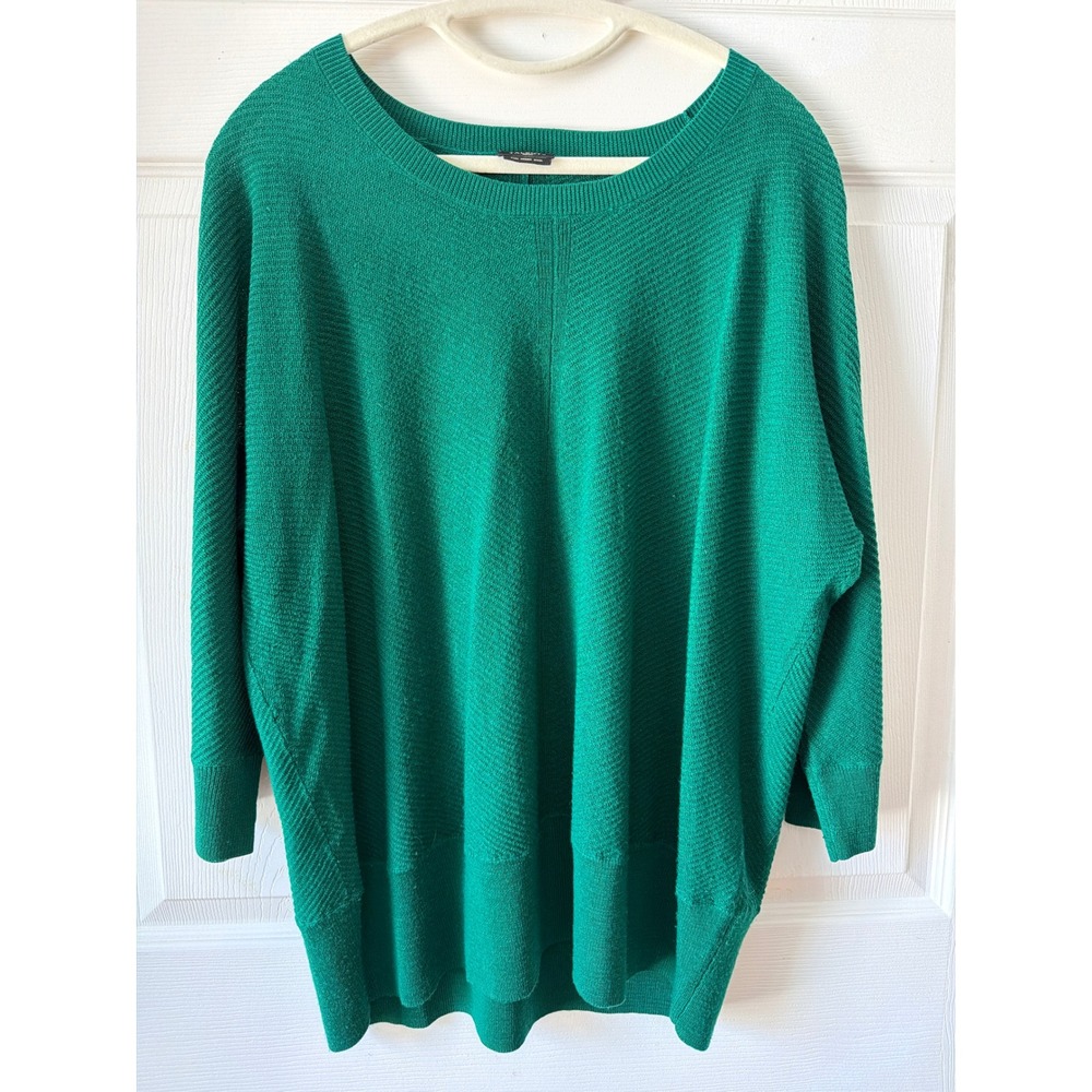 Talbots Sweater Size 2X Green Pure Merino Wool Ribbed Dolman Knit  Emerald Green